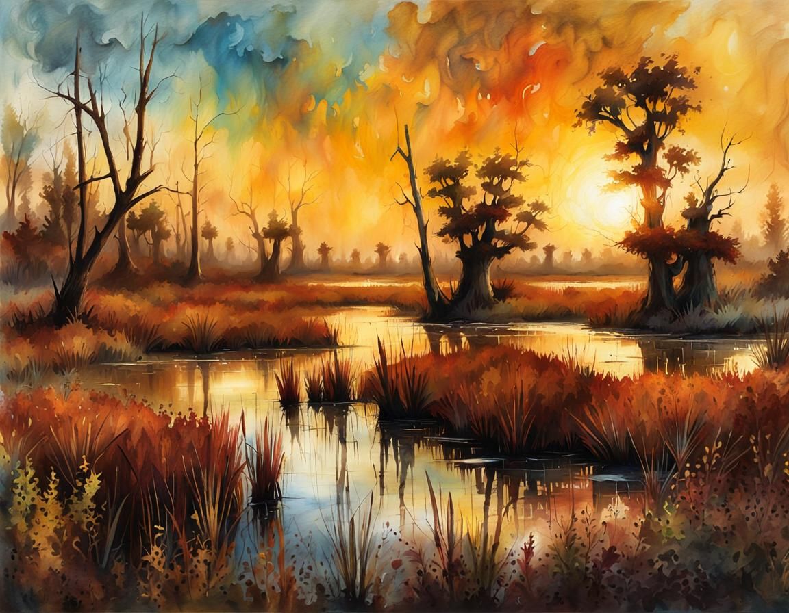 Texas Cypress Swamp in Autumnal Golden Hour