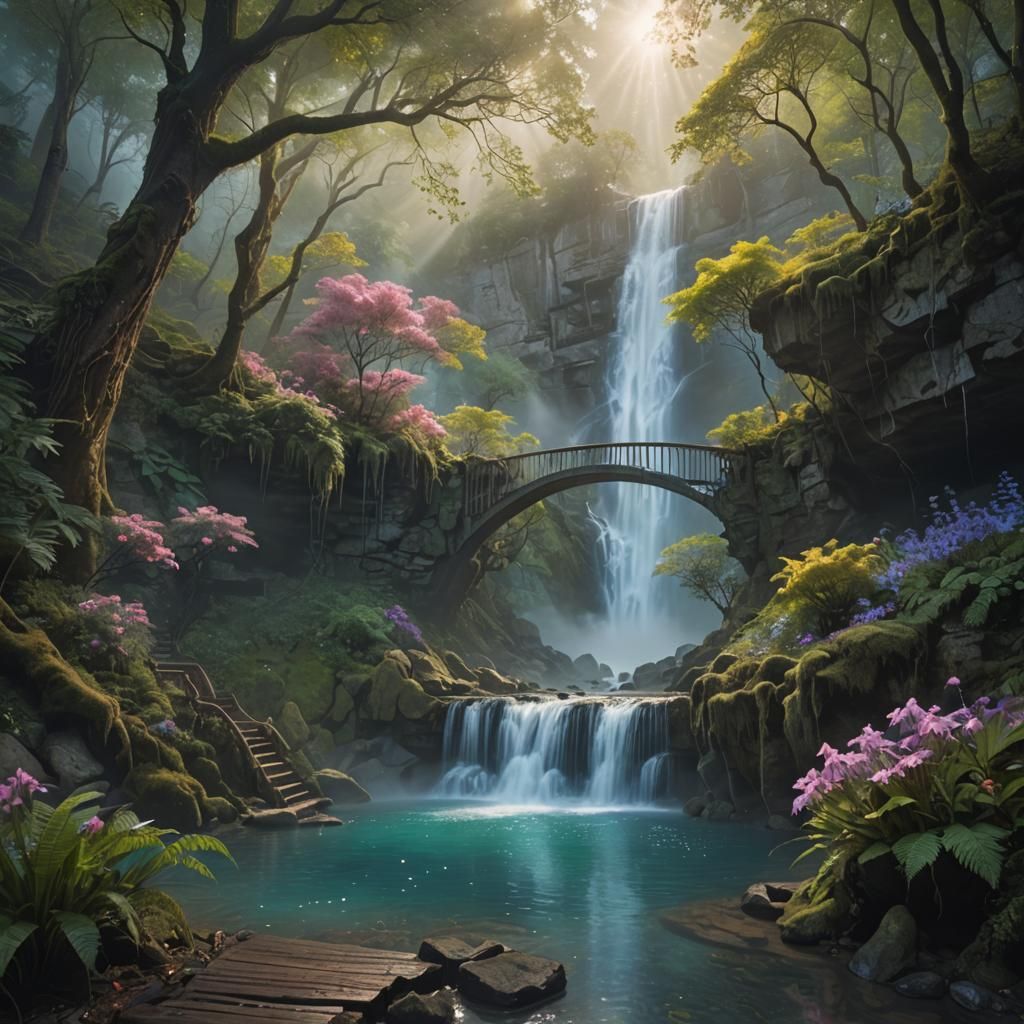 Enchanted Forest with Bioluminescent Trees: Vivid Digital Ar...