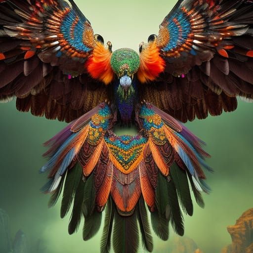 Detailed Vulture with Glowing Skull Feathers