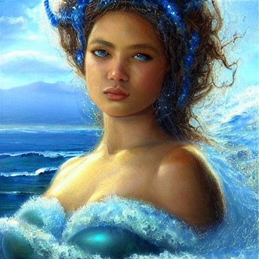 Sapphire Ocean Goddess: Oil Painting