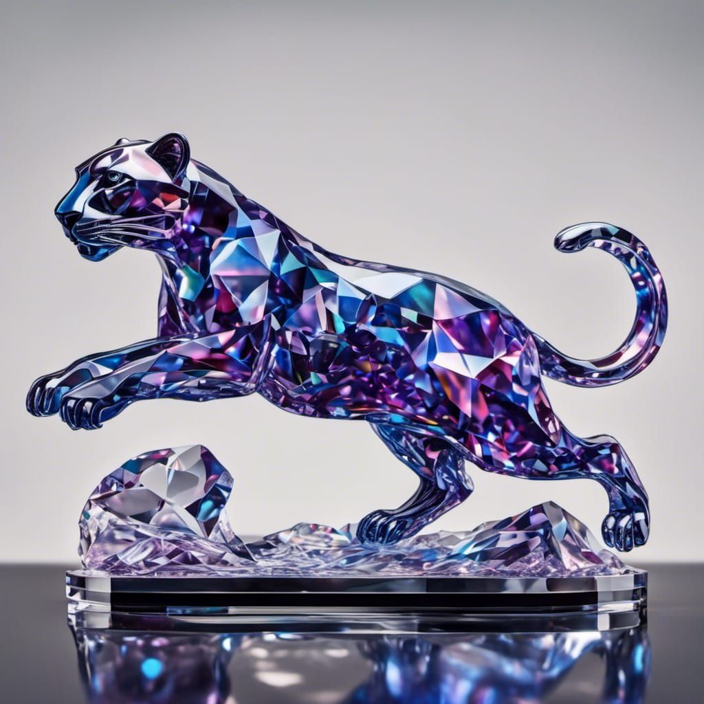 Crystal Panther Statuette in Holographic Astral Illustration