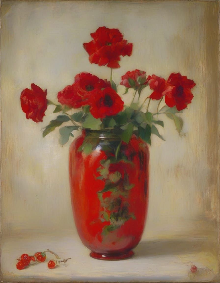 Romantic Radiant Red Florals in Impressionist Style