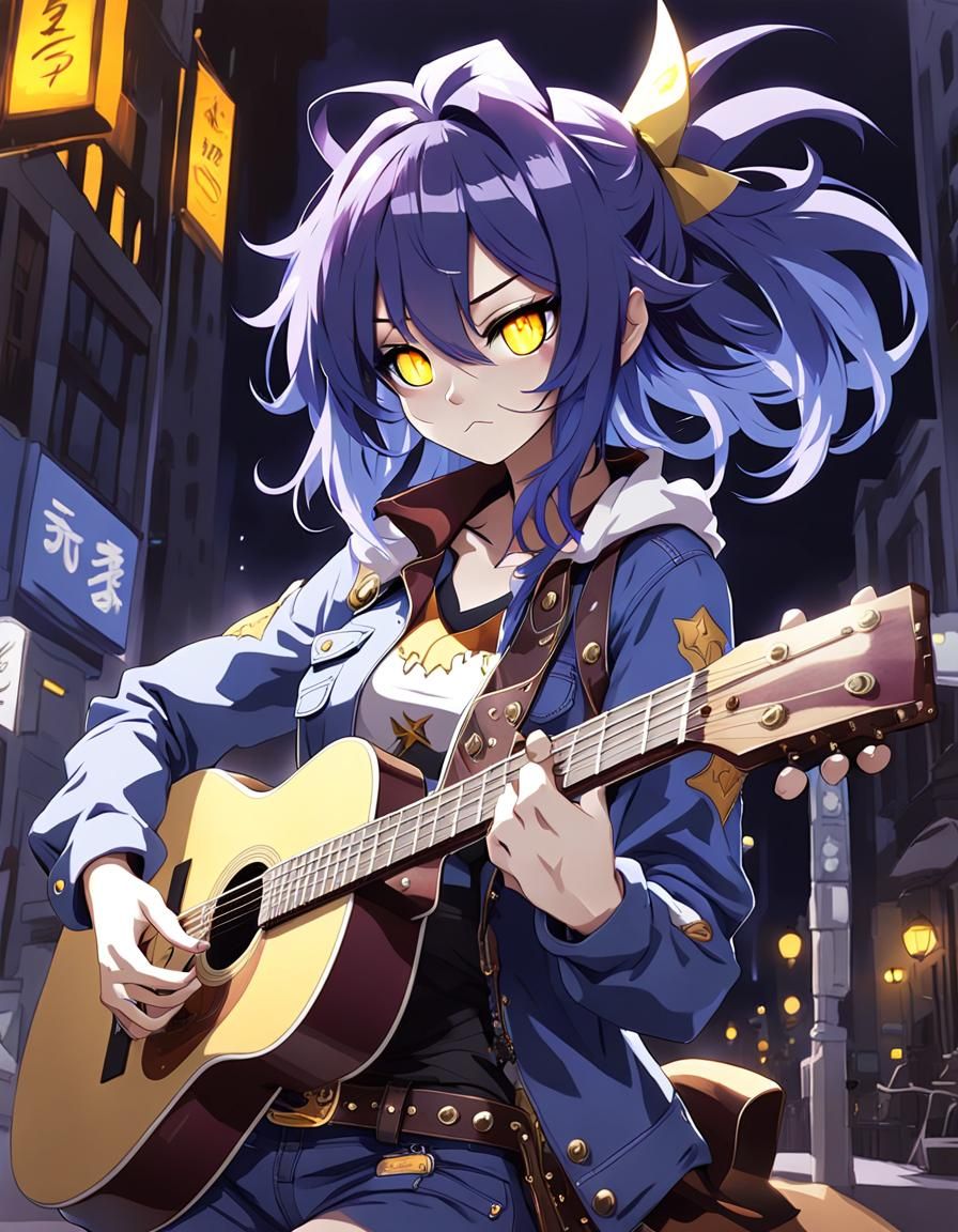 Anime Cowgirl Plays Guitar in the City
