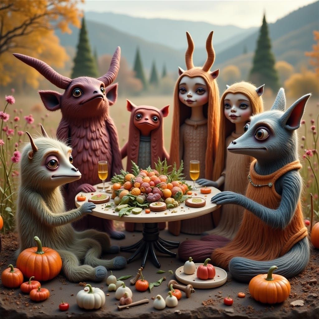 Cute Creepy Creatures at a Grateful Feast