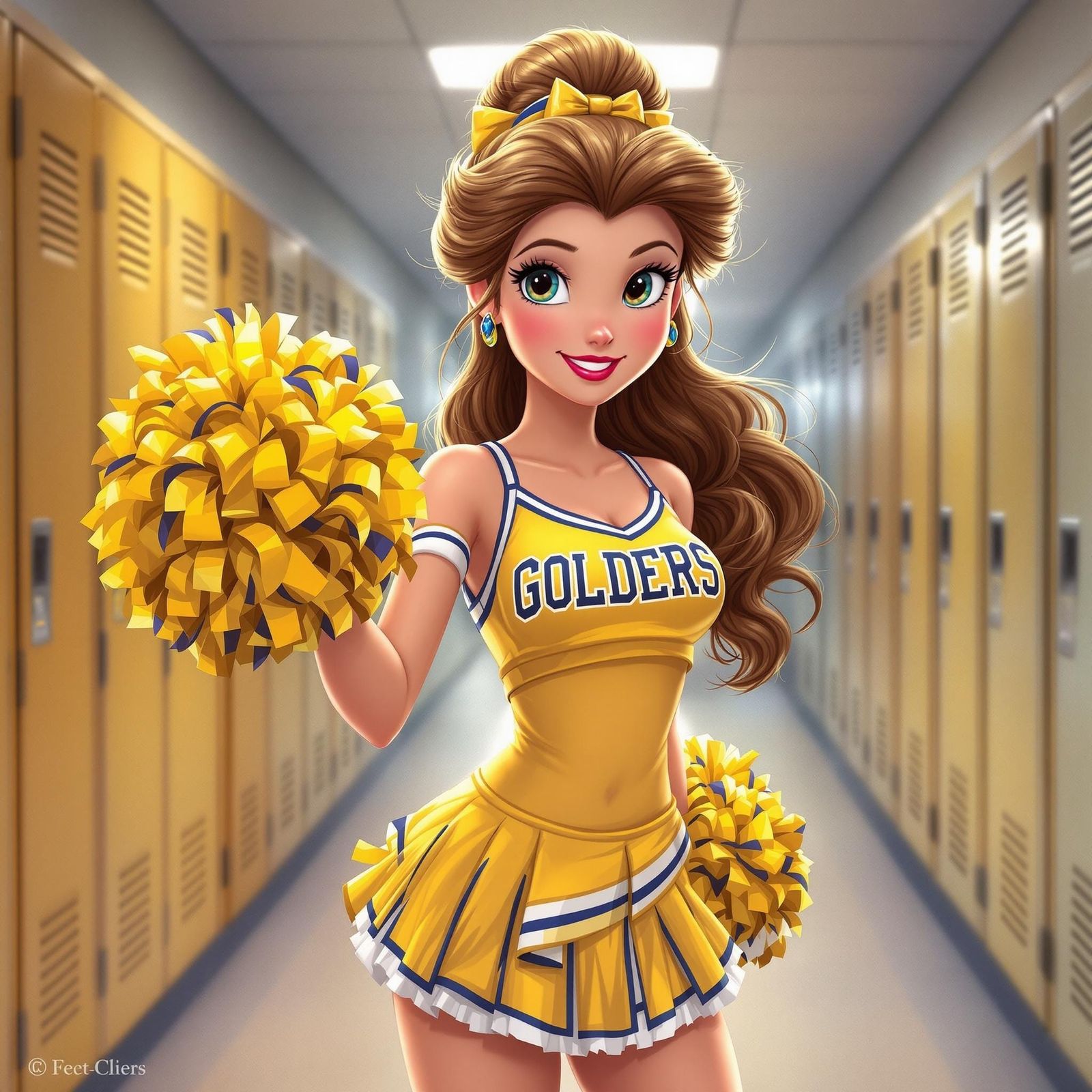 Princess Belle Cheerleader in Whimsical Digital Illustration