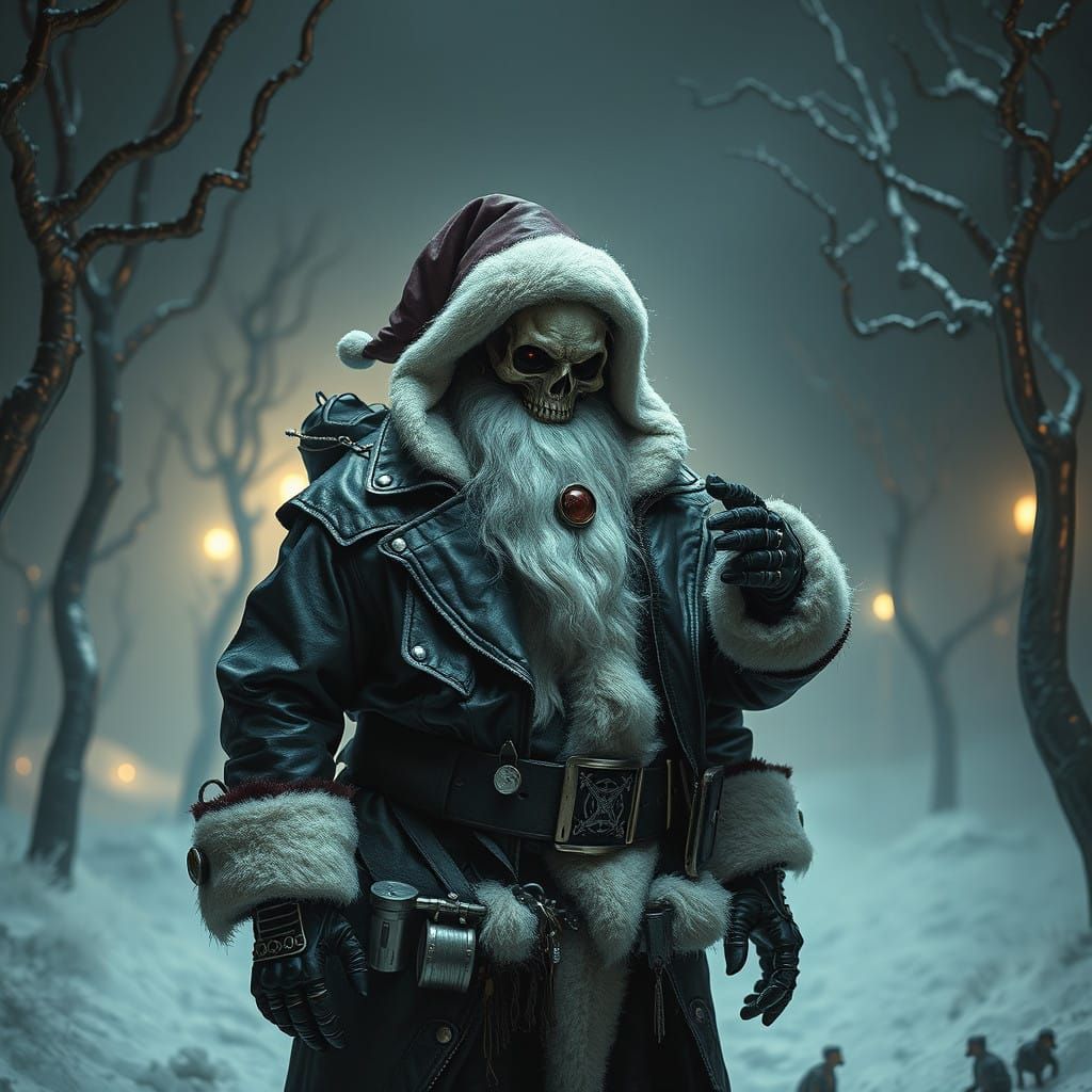 Cyberpunk Santa Emerges in Haunting, Biomechanical Splendor