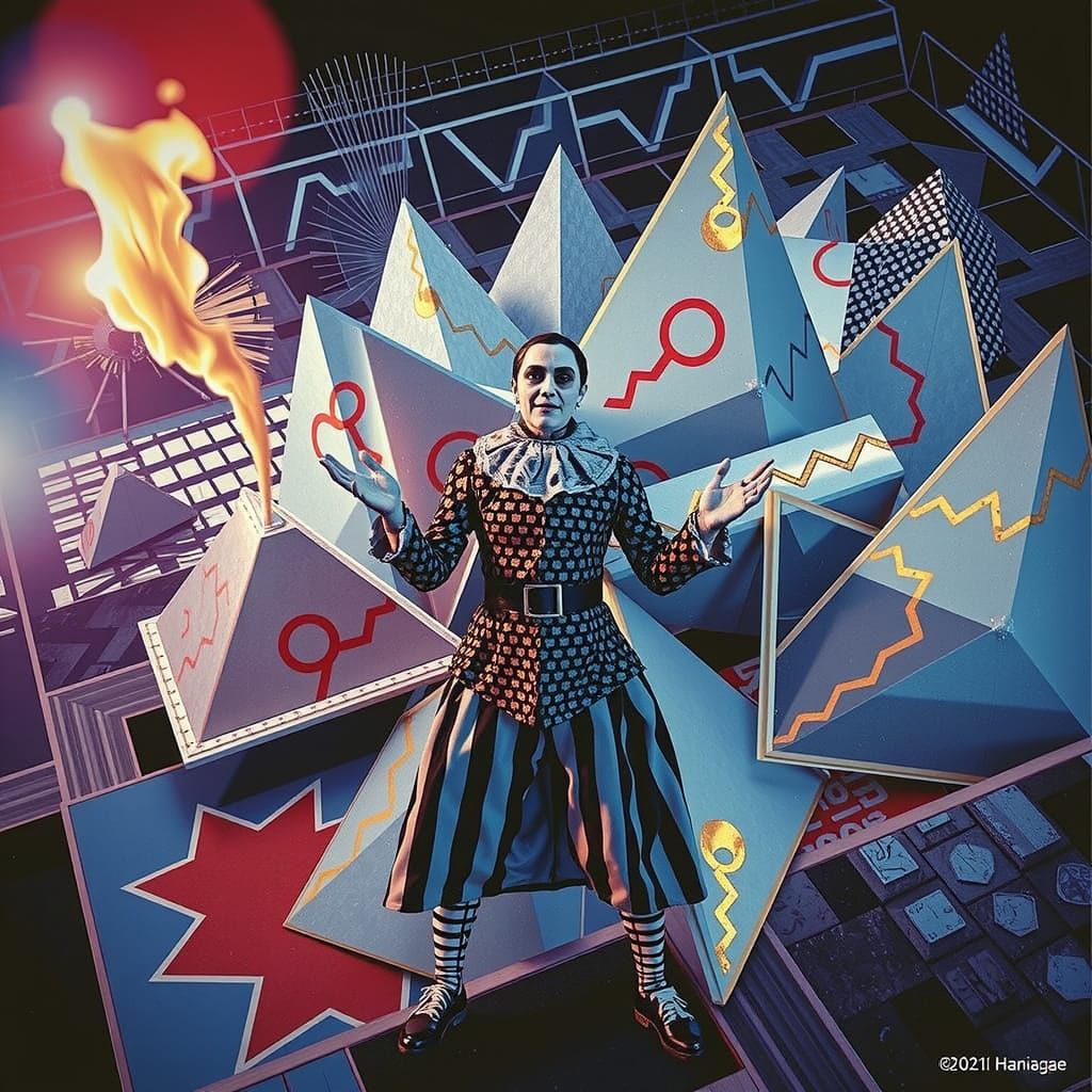 Harlequin Figure in Hypnotic Geometric Maze