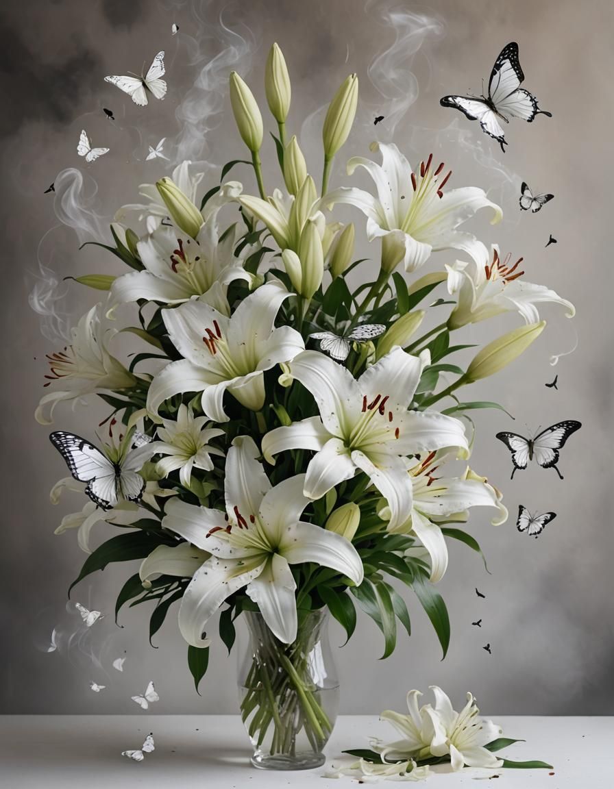 Ethereal Lilies Dissolving into Smoke
