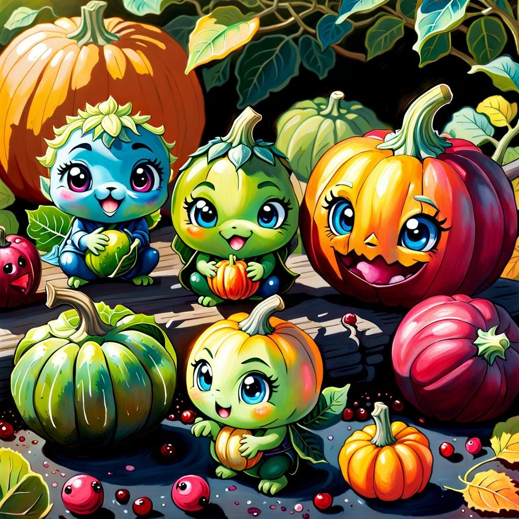 Cute Chibi Vegetables Play in Sunlight: Hyperrealism