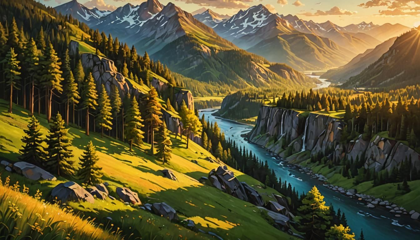 America in Golden Light: A Vibrant Oil Painting