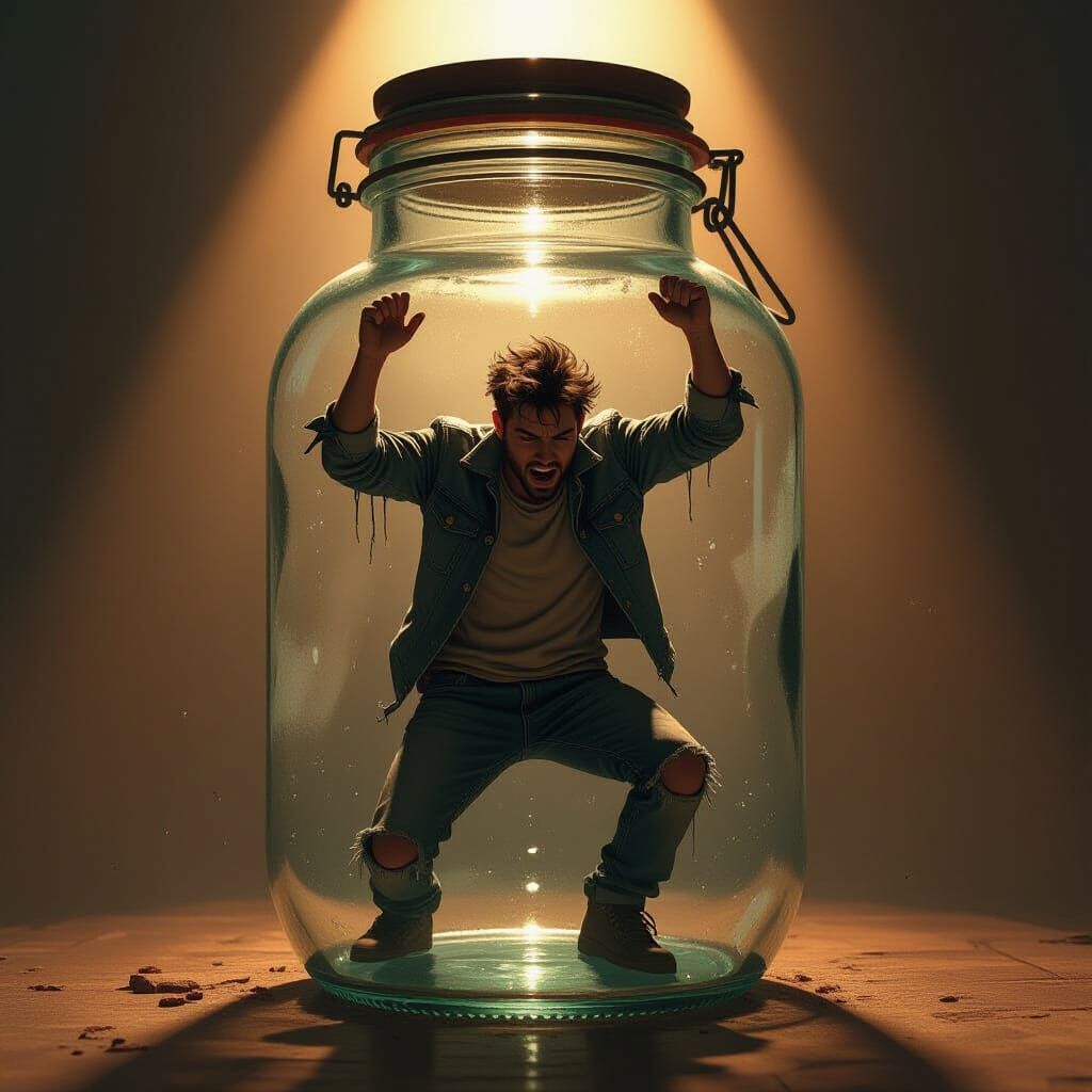 Desperate Escape: Person Trapped in Antique Jar