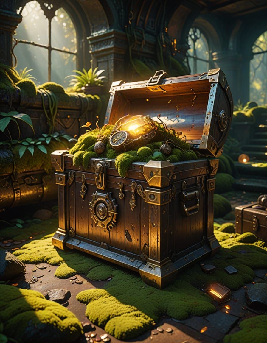 Ancient Chest Overflowing with Glowing Artifacts in Hidden J...