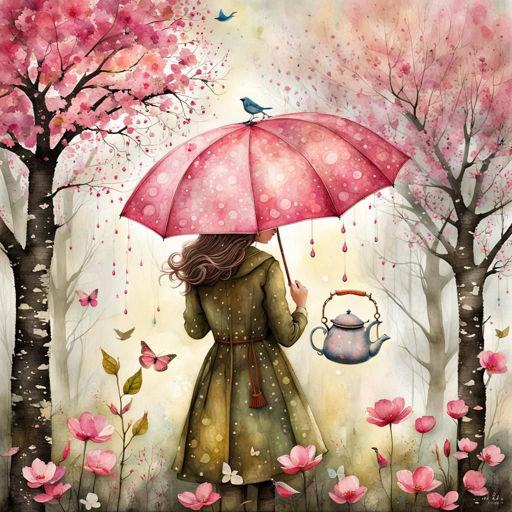 Whimsical Watercolor Spring Day Illustration