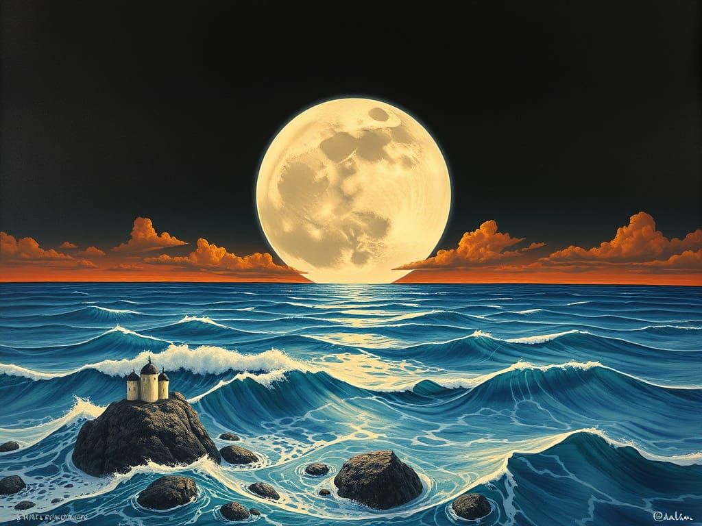 Surreal Moonlit Seascape in Dali Style