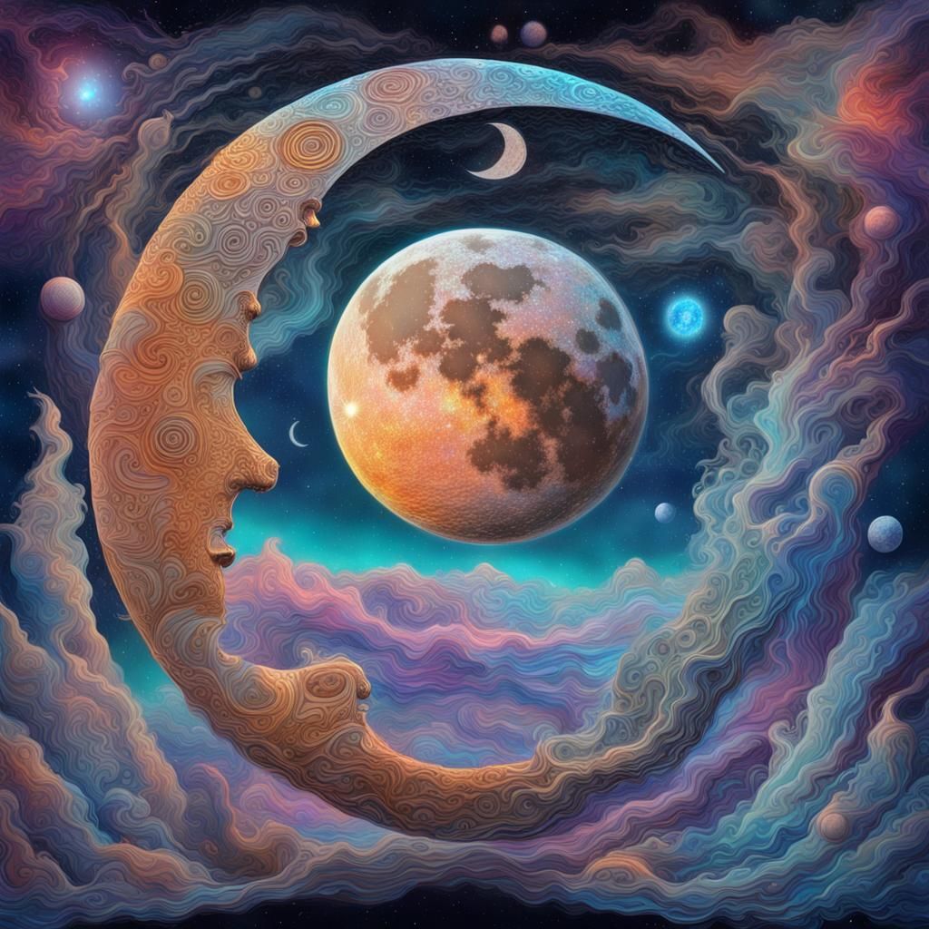 Earth-like Moon: Holographic Astral Cosmic Illustration