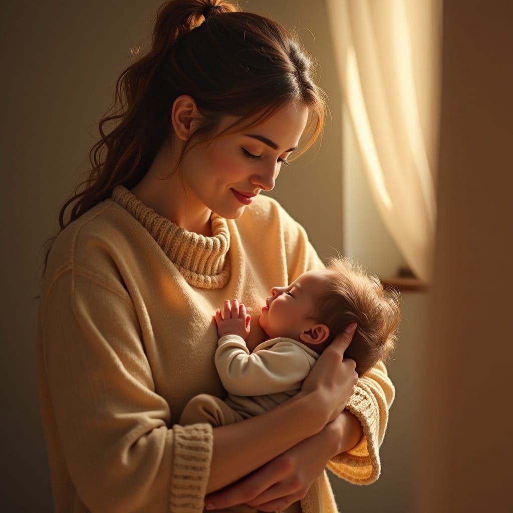 Mother's Gentle Embrace in Warm Earth Tones