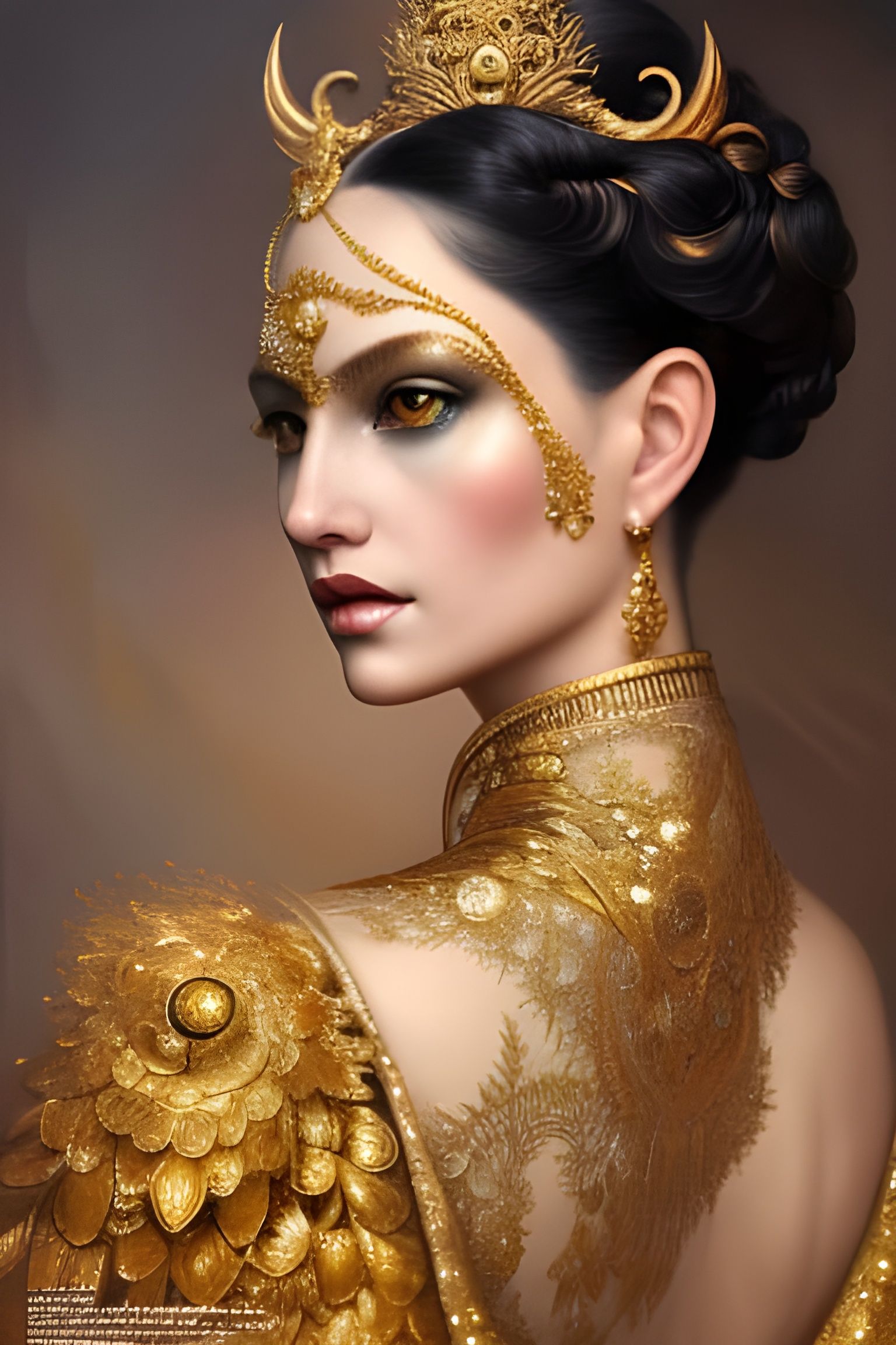 Ornate Golden Goddess Portrait in Hyper-Realistic Detail
