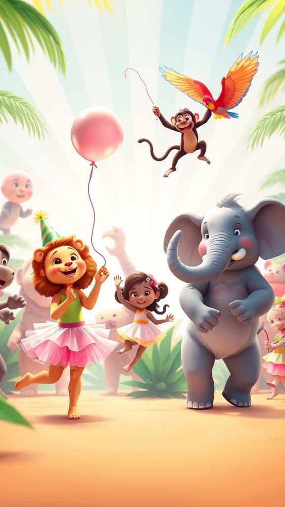 Festive Jungle Parade with Dancing Animals in 3D