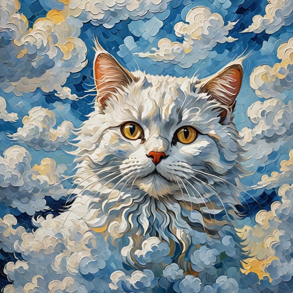 Cloud Cat in Neo-Impressionist Impasto Style