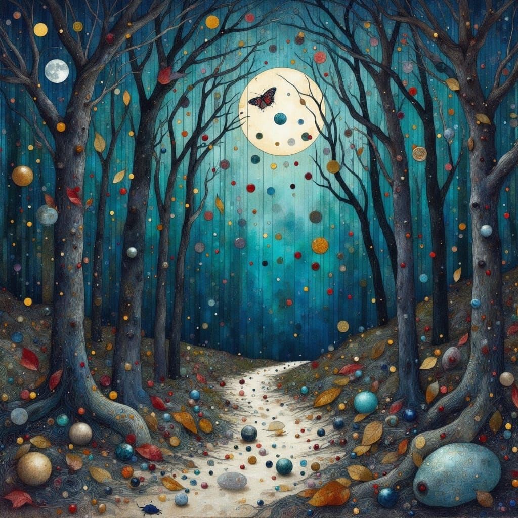 Gothic Forest Landscape Illuminated by a Full Silvery Moon