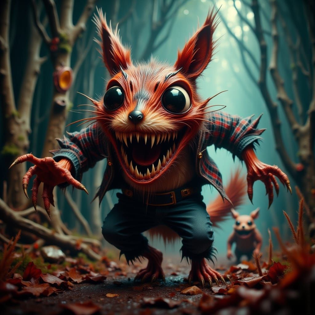 <lora:Macabro:1.0> <lora:Sharp teeth:1.0> Mischievous Squirr...