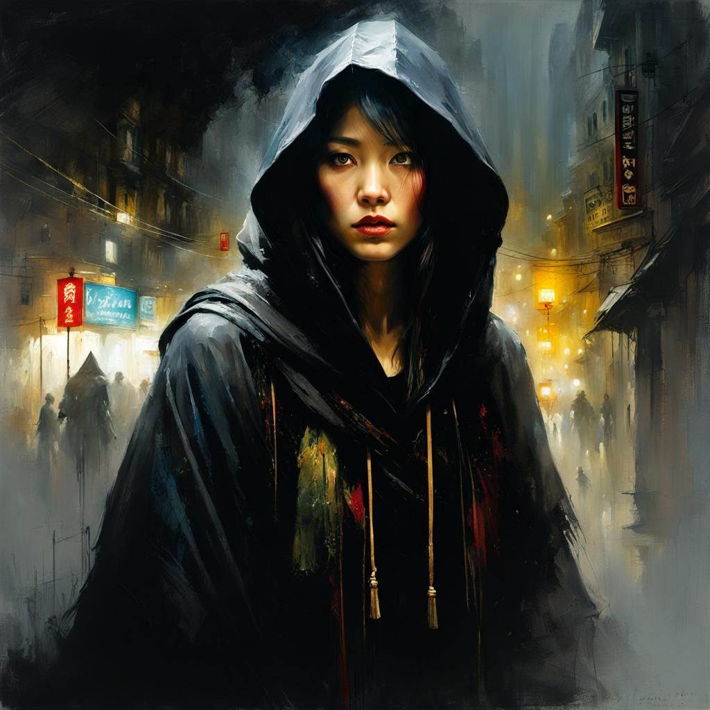 Mysterious Woman in Foggy Shadows: A Matte Painting