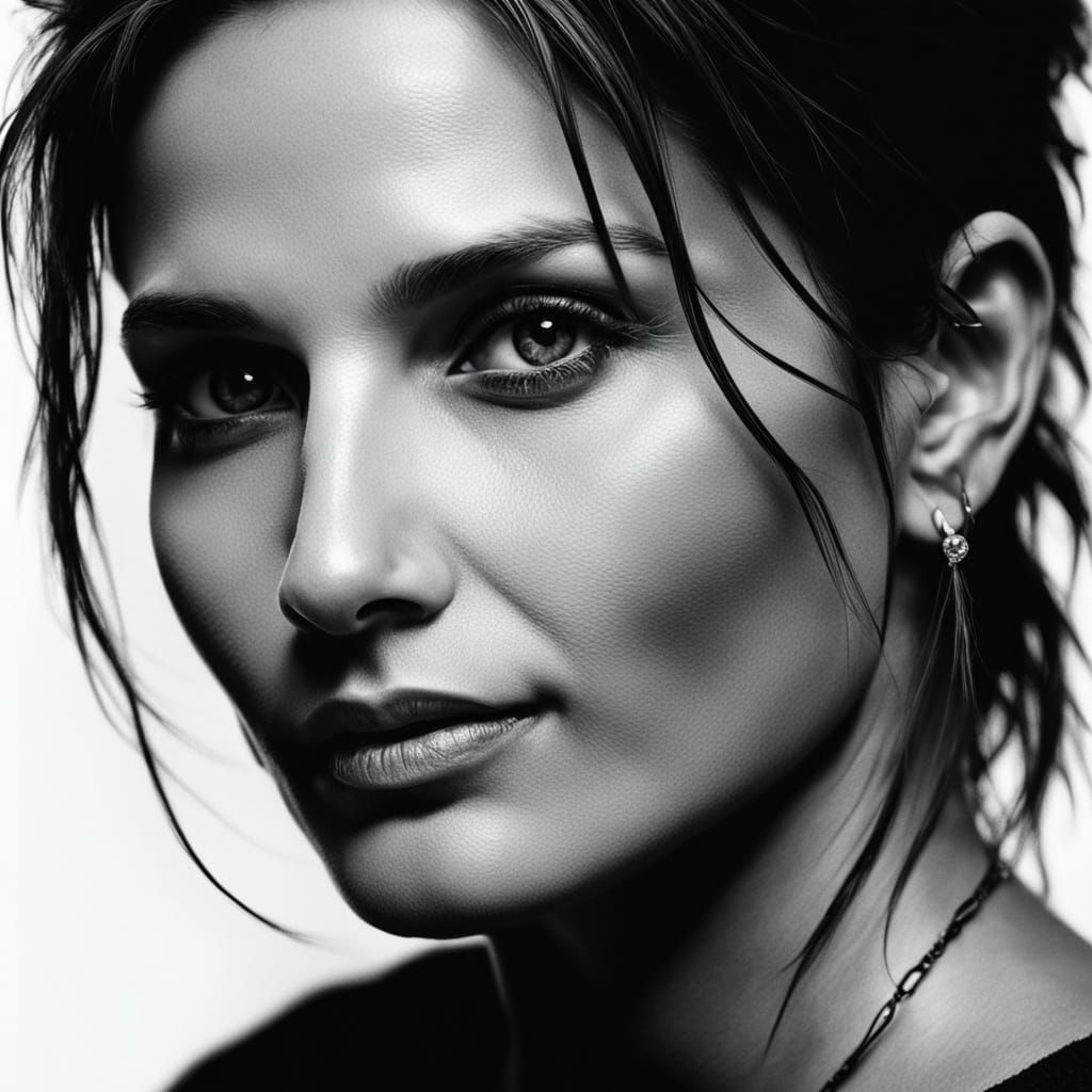 Dramatic Charcoal Portrait of a Woman with Piercing Eyes