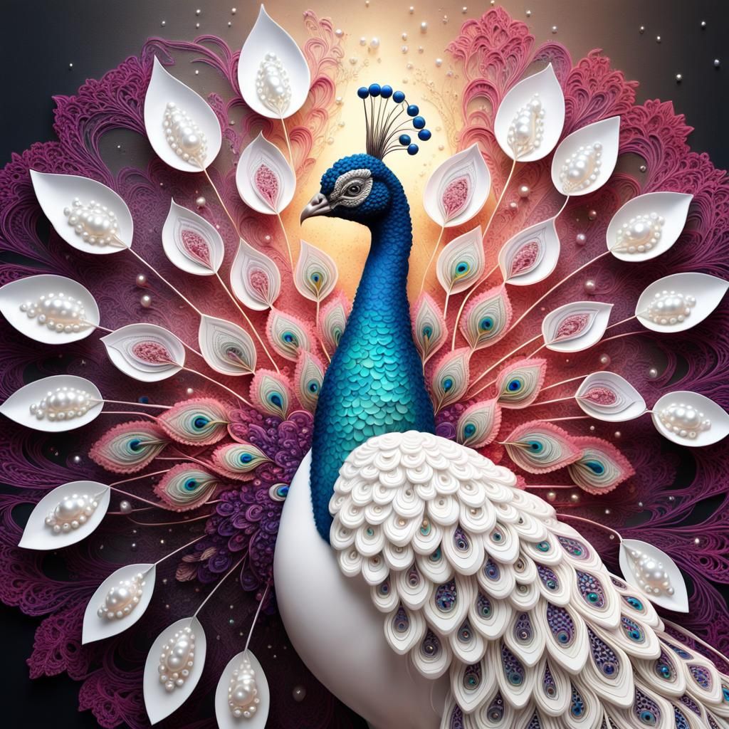Jeweled Flower Peacock in Detailed Fantasy Style