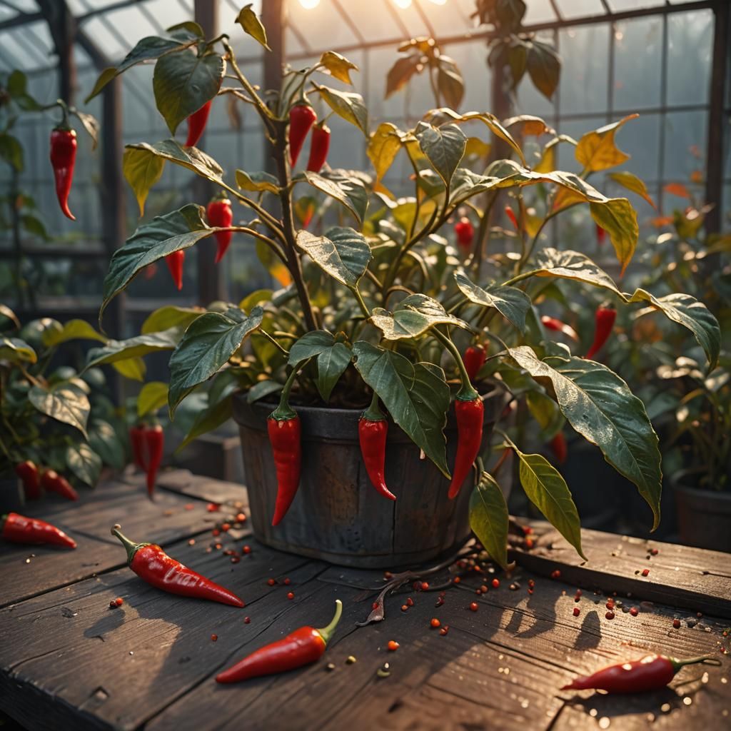 Chili Pepper in Misty Greenhouse: Digital Matte Painting
