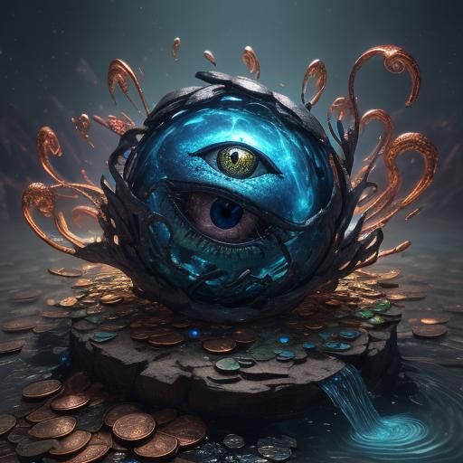 Shimmering Coin Creature in a Matte Painting Style