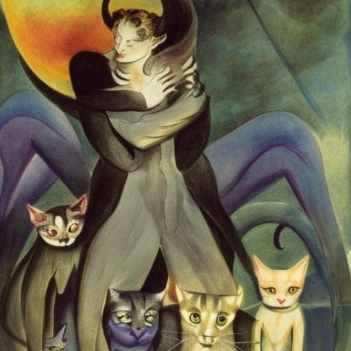 Vampire Lord with Cats in Dark Fantasy Style