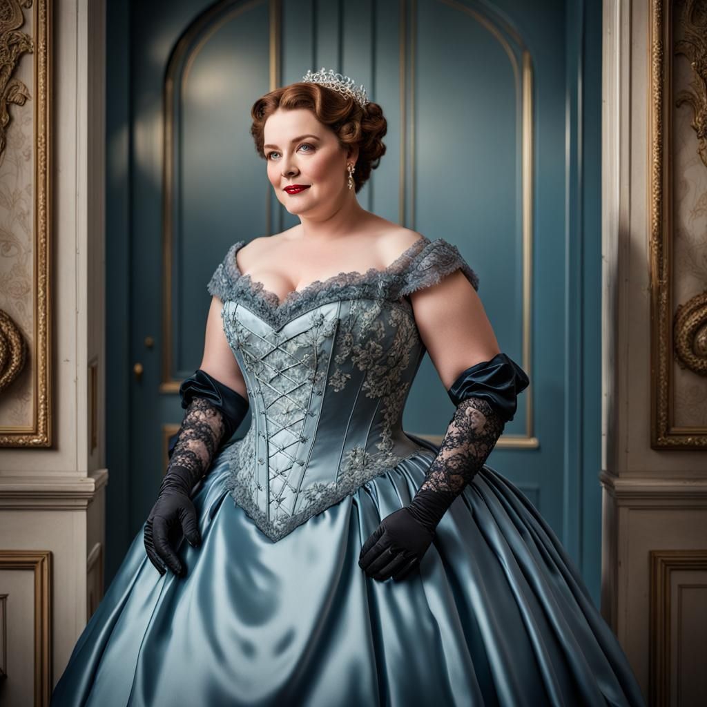 Elegant Woman in Bridgerton Gown with Lace Gloves