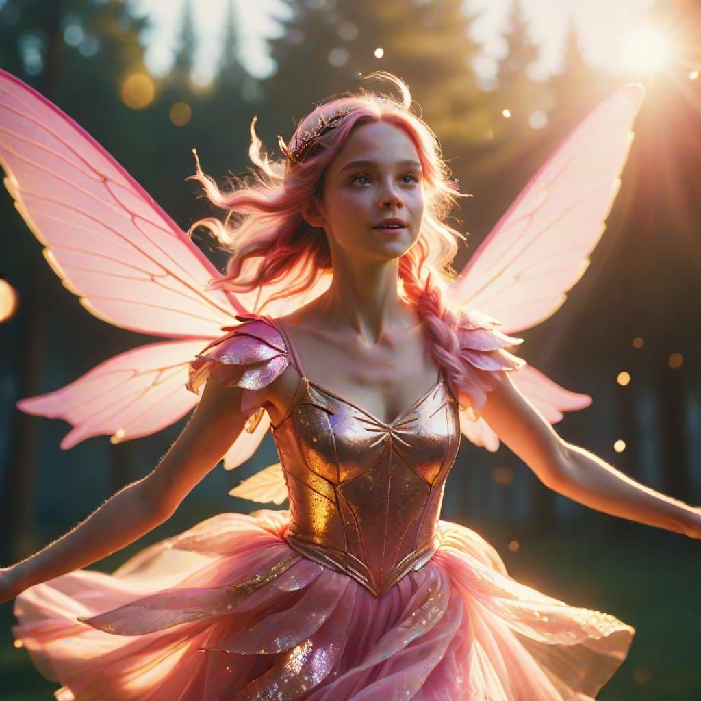 Giant Pink Fairy in Cinematic Style