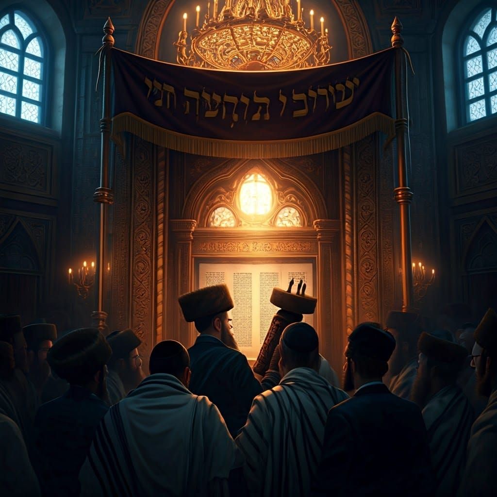 Haredi Jews and Torah Scrolls in Mystical Light