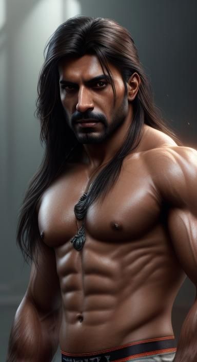 Handsome Indian Man Portrait in Hyperdetailed Style