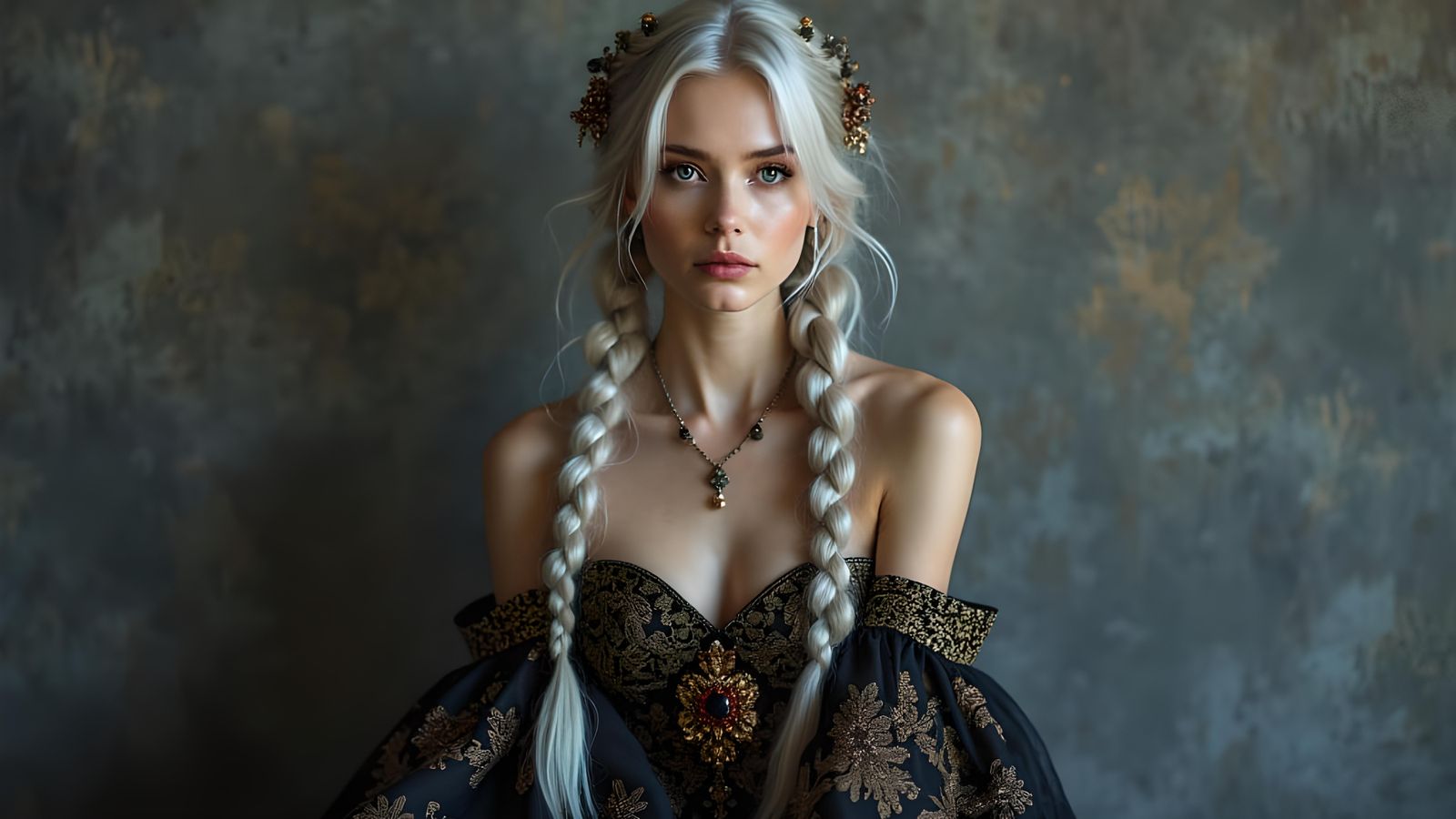 Woman with Silver Hair and Purple Eyes