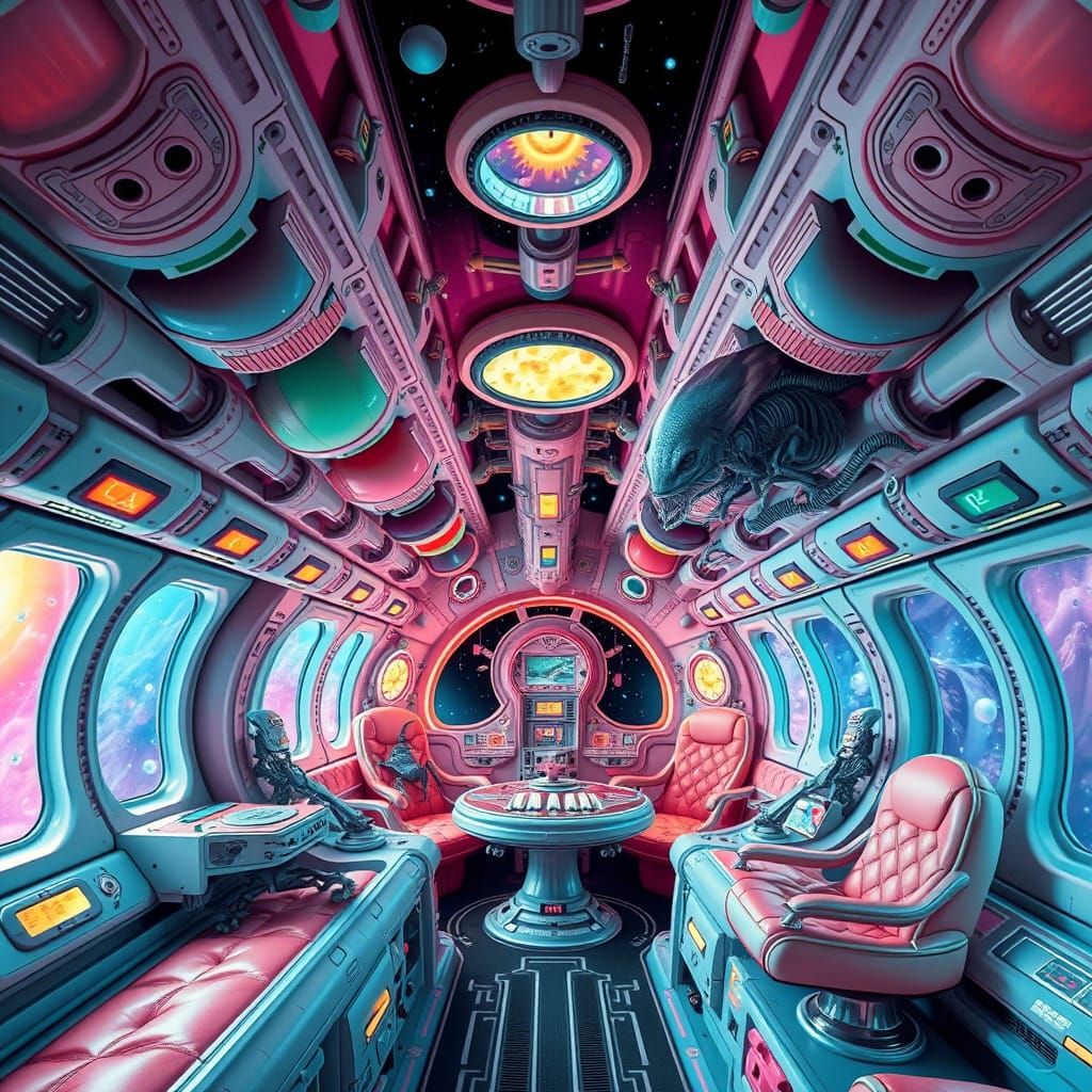 Psychedelic Spaceship Interior in Pastel Hues