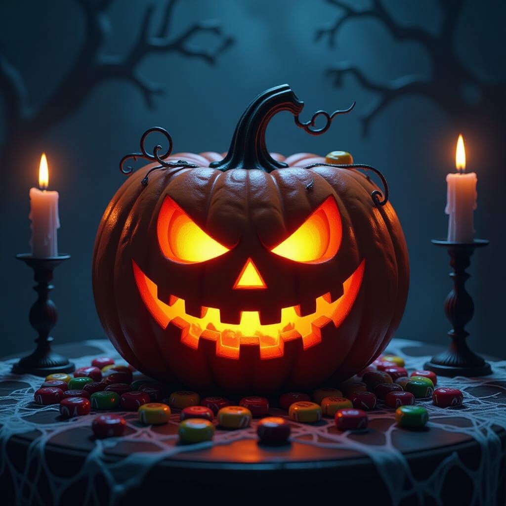 Creepy Halloween Candy Bowl in Dark Fantasy Style
