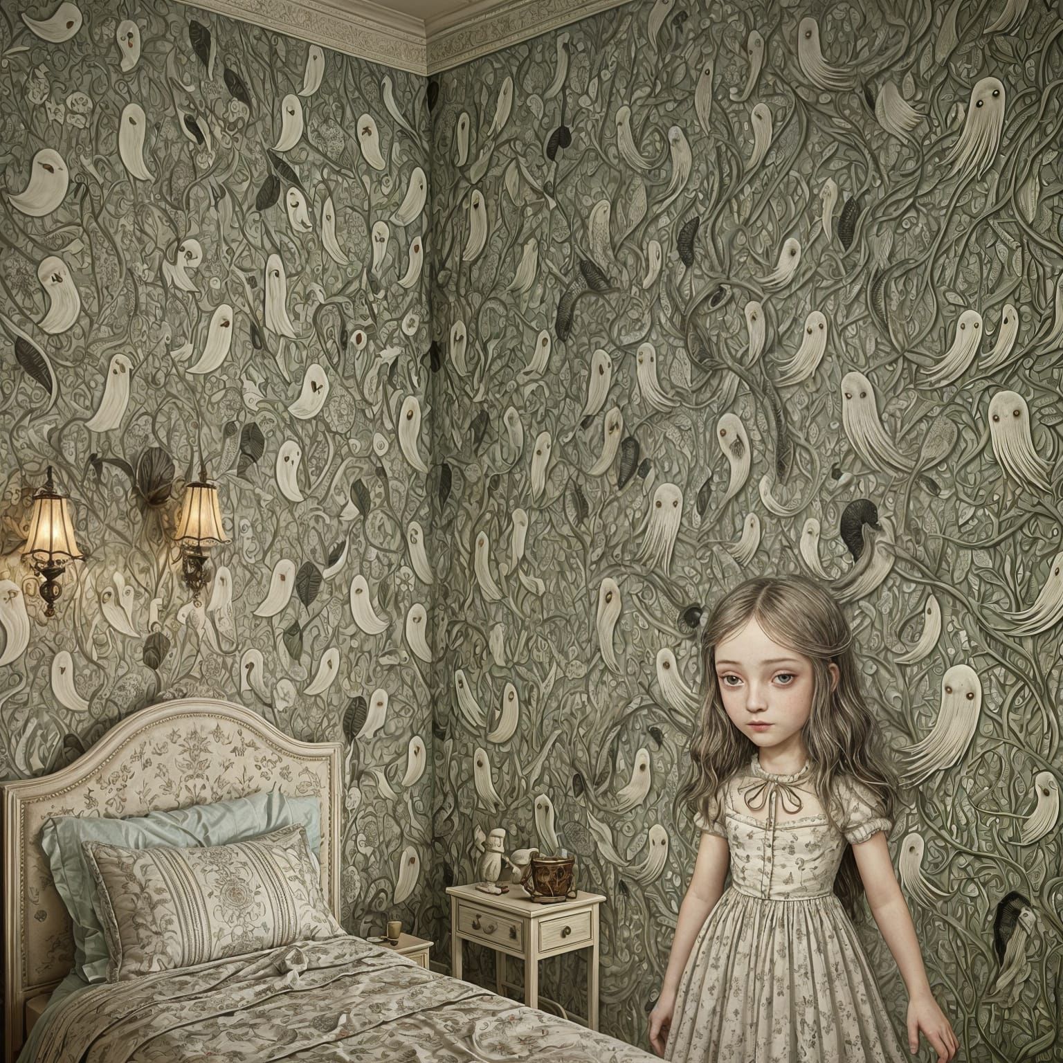 Surreal Girl Whistles in a Haunted Guest Bedroom Scene
