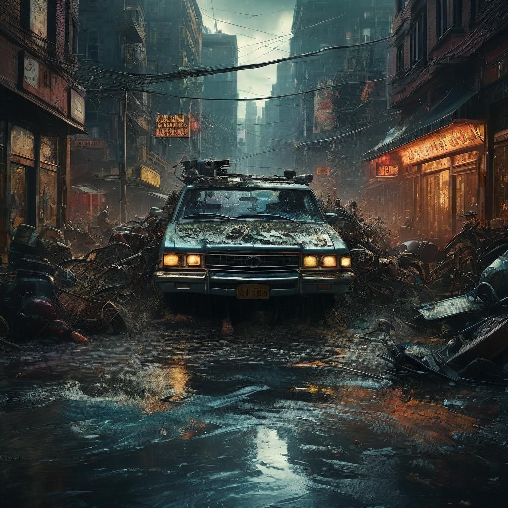 Hyperrealistic Crossroads of Chaos: Dramatic Concept Art