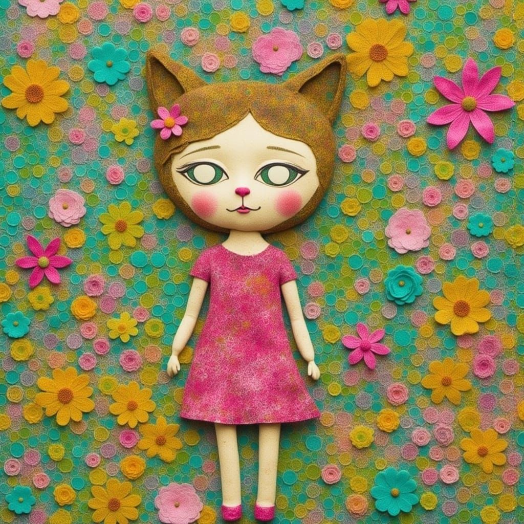 Adorable Princess and Cat Collage Illustration