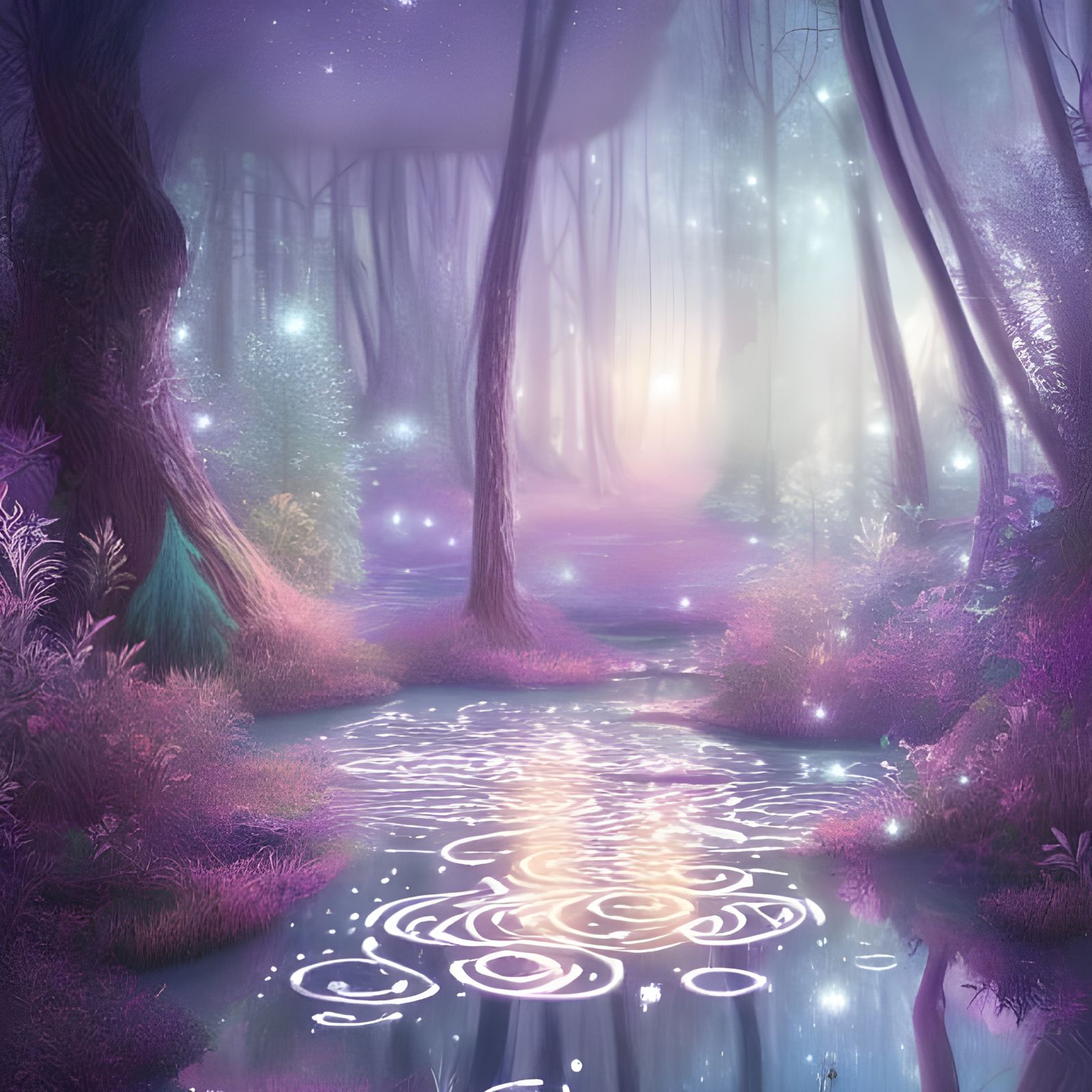 Magical Forest at Night in Pastel Digital Art