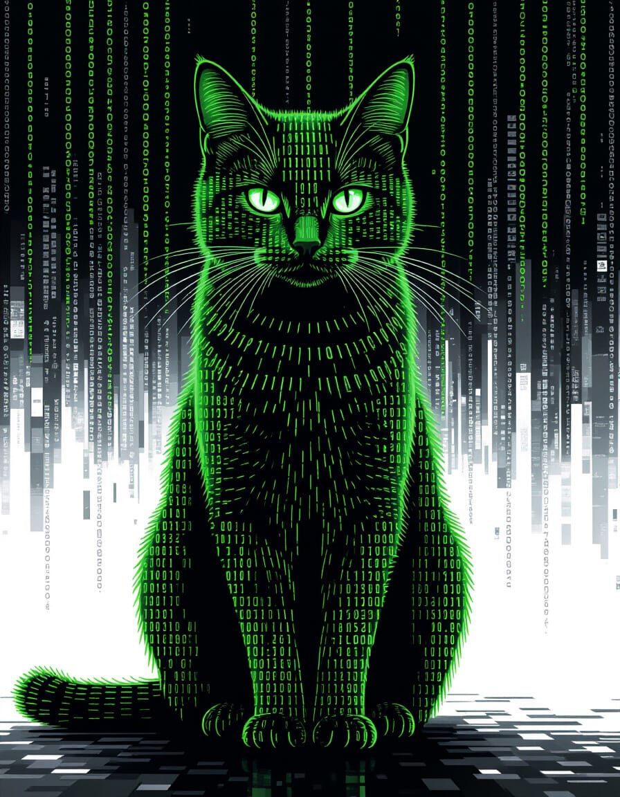 Cyberpunk Cat Made of Glowing Code