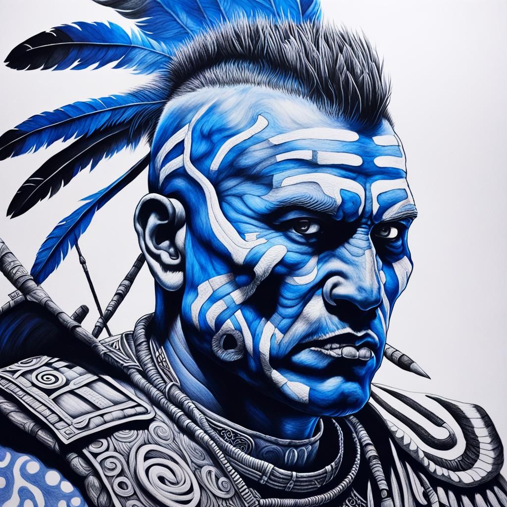 Mohawk Warrior Battles Skin Walker in Charcoal Drawing