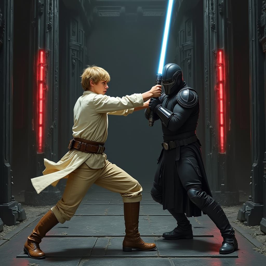 Lightsaber Duel in a Sci-Fi Chamber