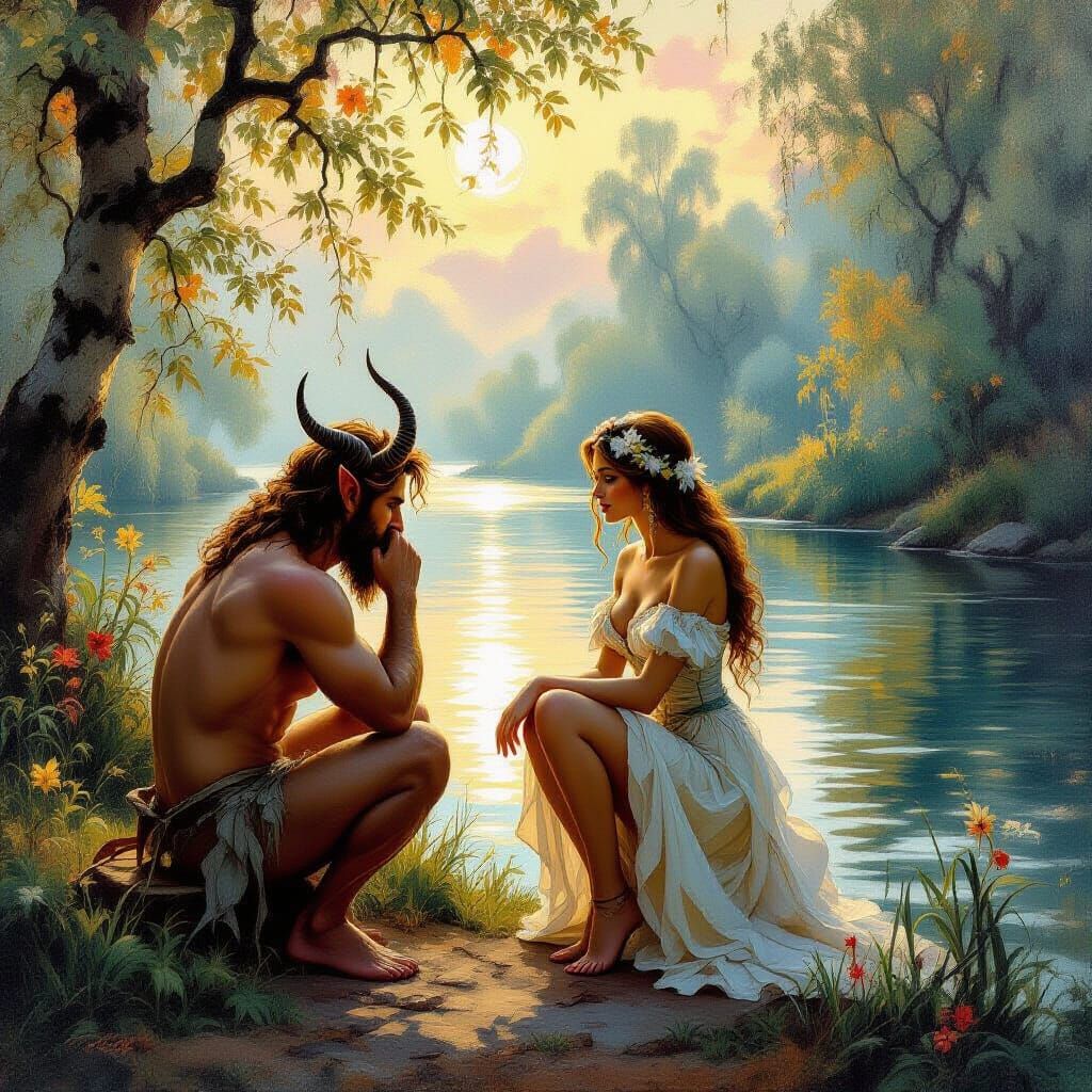 Ethereal Fantasy Art: Satyr and Woman by River