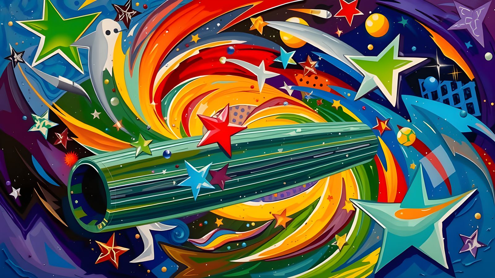 Abstract Spinning Mirror Cylinder with Impasto Oil Backgroun...