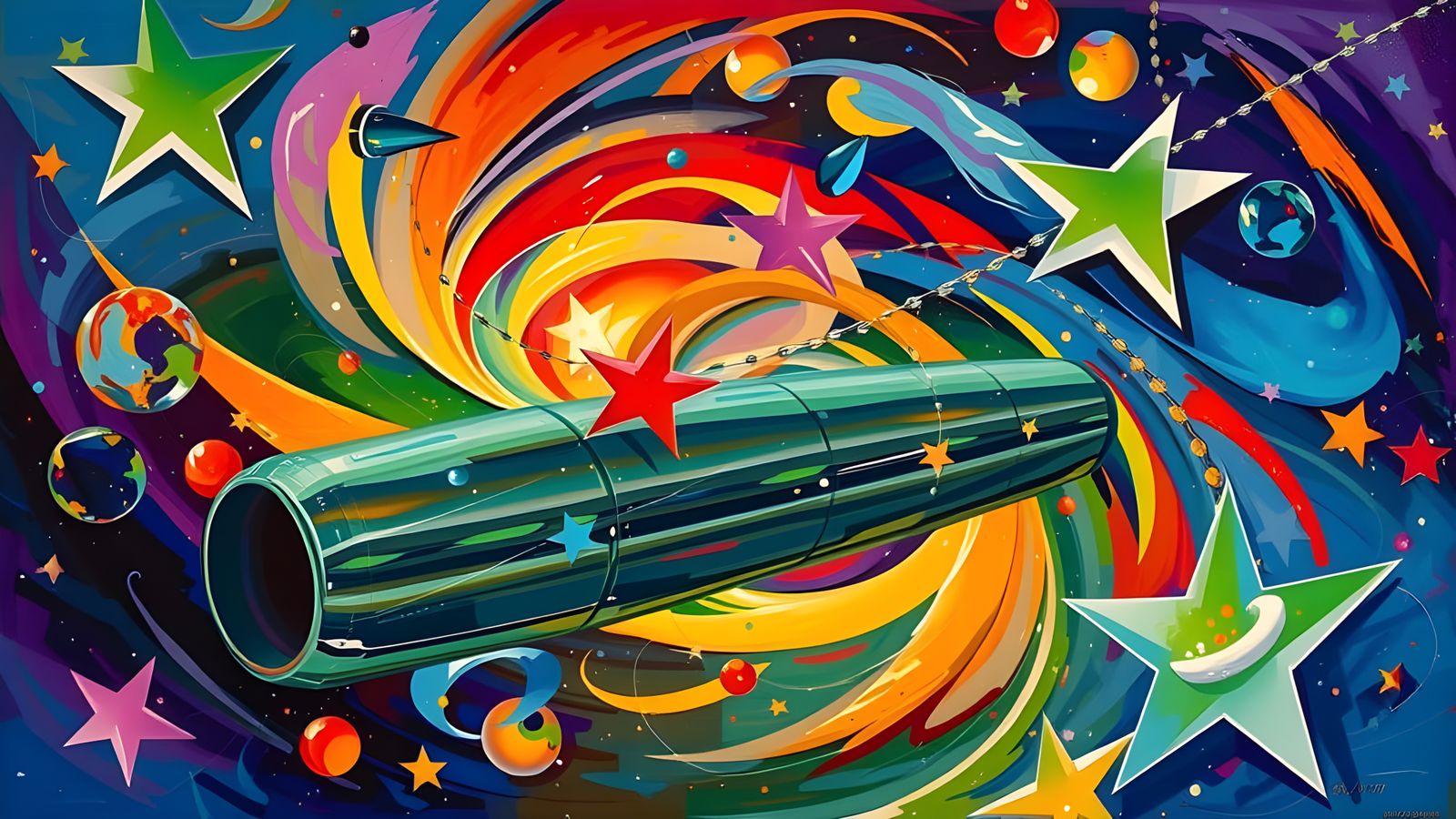 Vibrant Abstract Expressionist Maelstrom with Reflective Cyl...