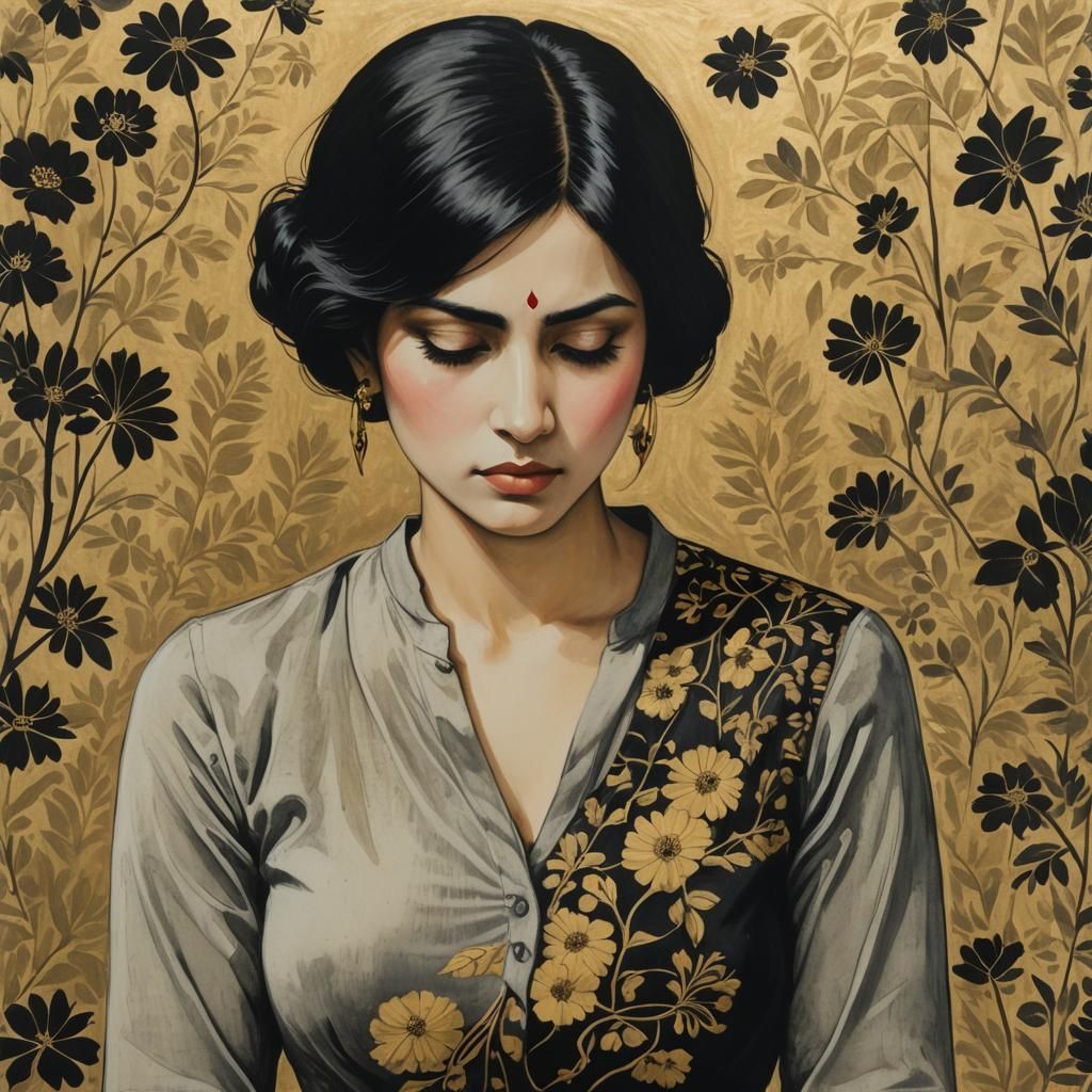 Portrait of a Woman Against Floral Background