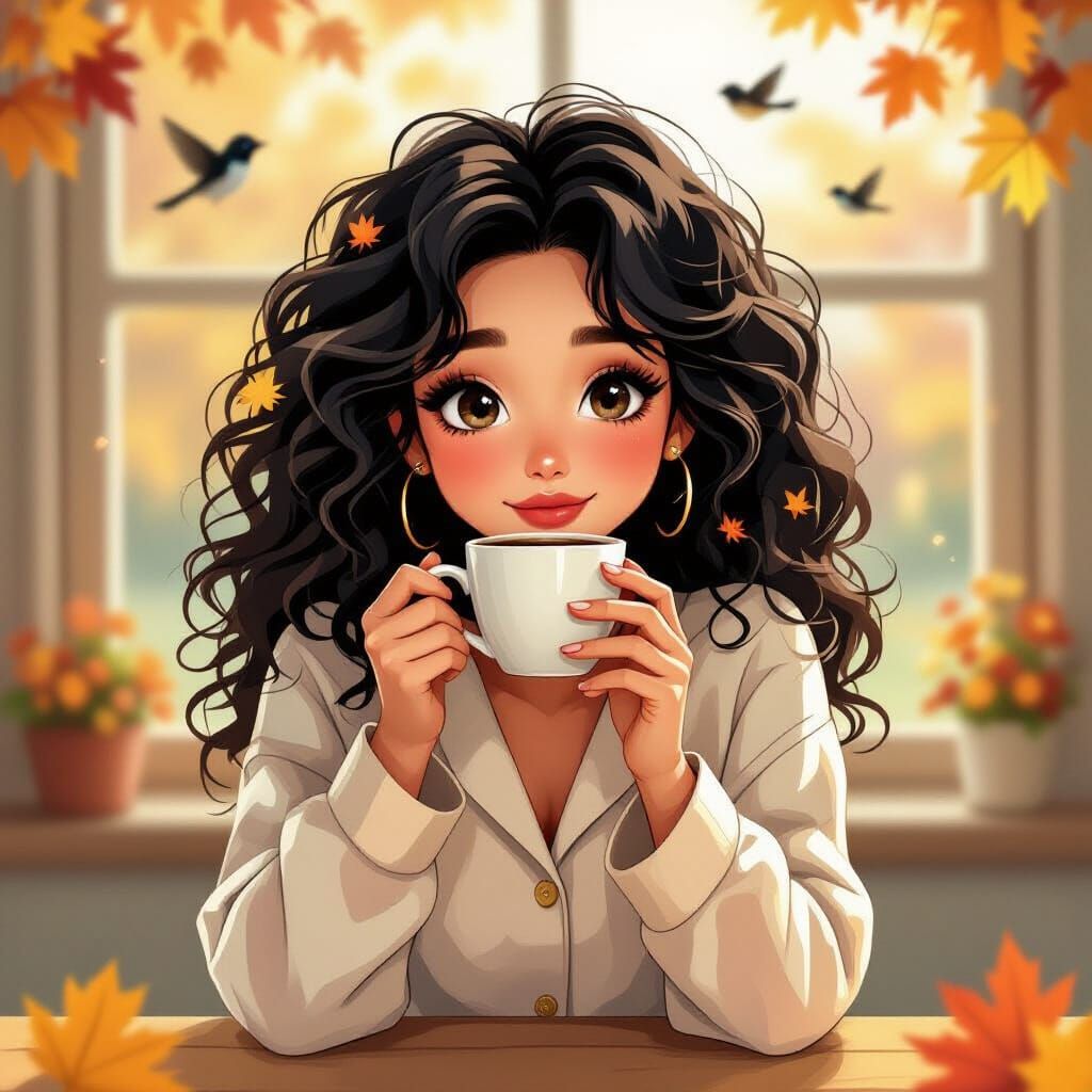 Woman Drinking Coffee in Cozy Autumn Morning Light